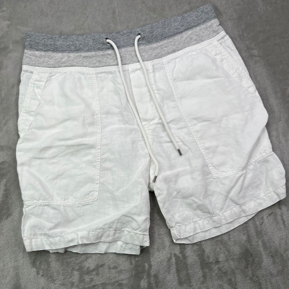 James Perse Linen Drawstring Shorts Mens 2 White Solid Contrast Waistband